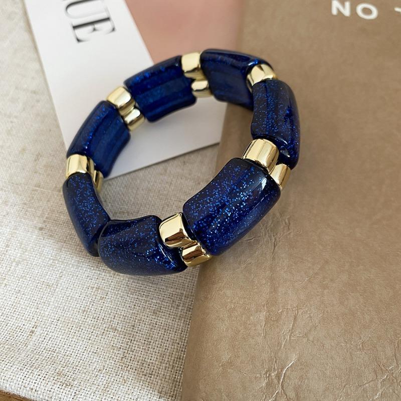 Fashion Bracelets Stylish Two Tone Glitter Sequins Acrylic Geometric Splice Elastic Beaded Strand Casual Daily Accessories