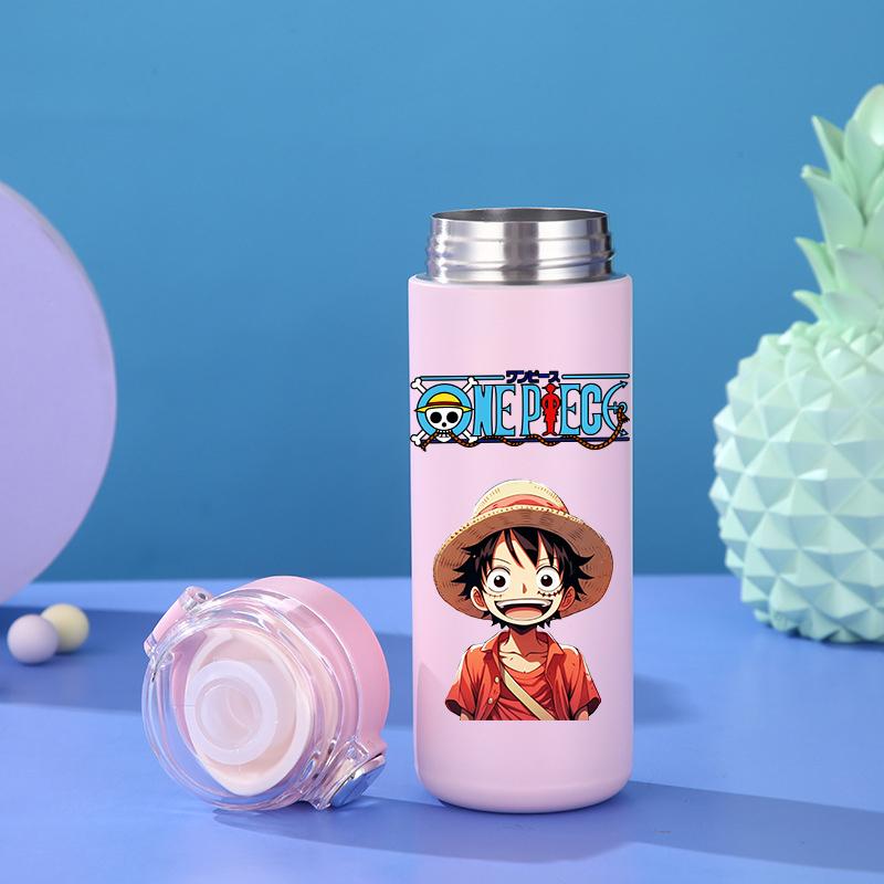 400Ml Anime One Piece Baskılı Termos Şişe Paslanmaz Çelik Kupa Sızdırmaz Vakumlu Matara Termal Kahve Çay Süt Su Şişesi