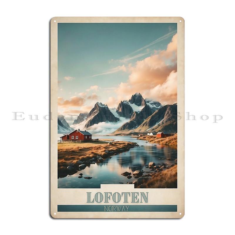 Arktische Gelassenheit Vintage Reiseplakat von Lofoten Metallplakette Höhle Klassischer Druck Design Rostiges Blechschild Poster