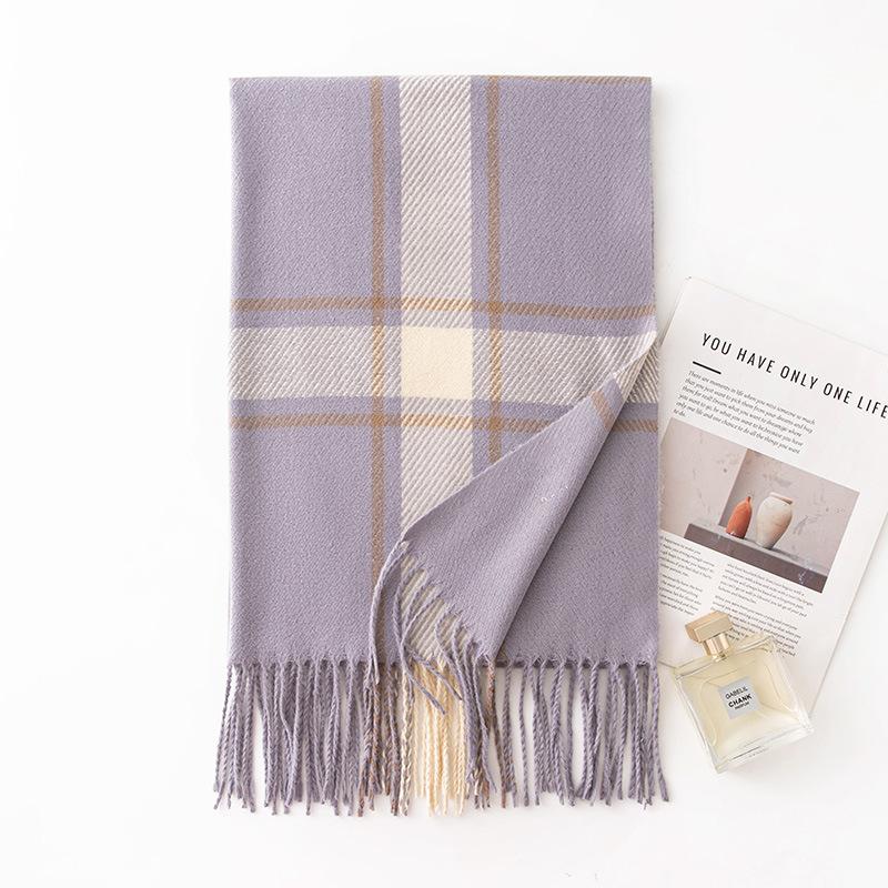 Imitation Cashmere Scarf for Women in Autumn and Winter New Warm Scarf with Large Square Lines Japanese and Korean Small Fresh Outer Shawl