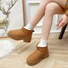 Block Heel Platform Snow Boots Women's Fashion Round Toe Suede Deep Mouth Plus Suede Non-Slip Shorthole Boots