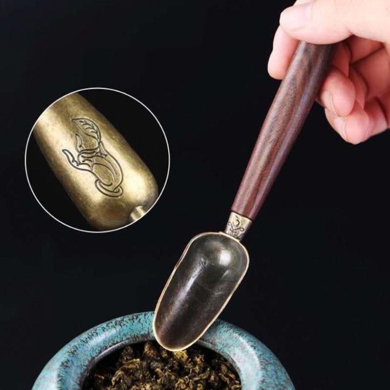 1 ცალი ჩაის კოვზი Ebony Teaspoon მყარი ხის რეტრო კრეატიული ჩაის შოველ ჩაი Kongfu ჩაის ცერემონიის აქსესუარები საჩუქარი