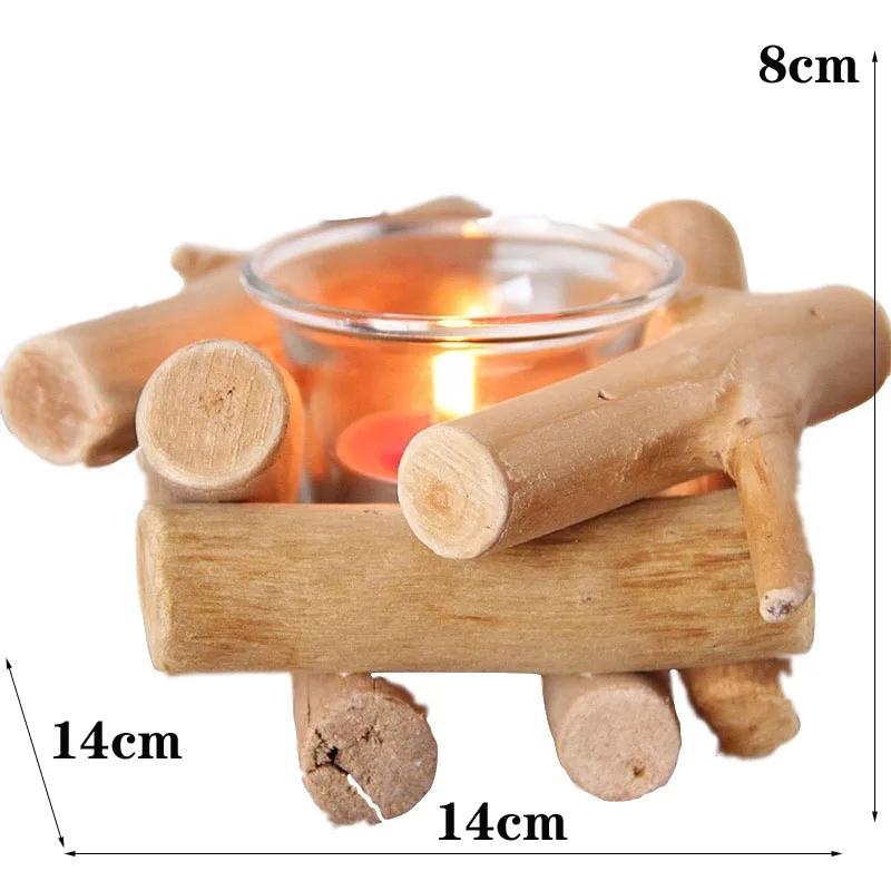 Handmade Wooden Tea Light Candle Holder with Glass Cup, Rustic Country Coastal Style for Farmhouse Home Decor Wedding Decoration