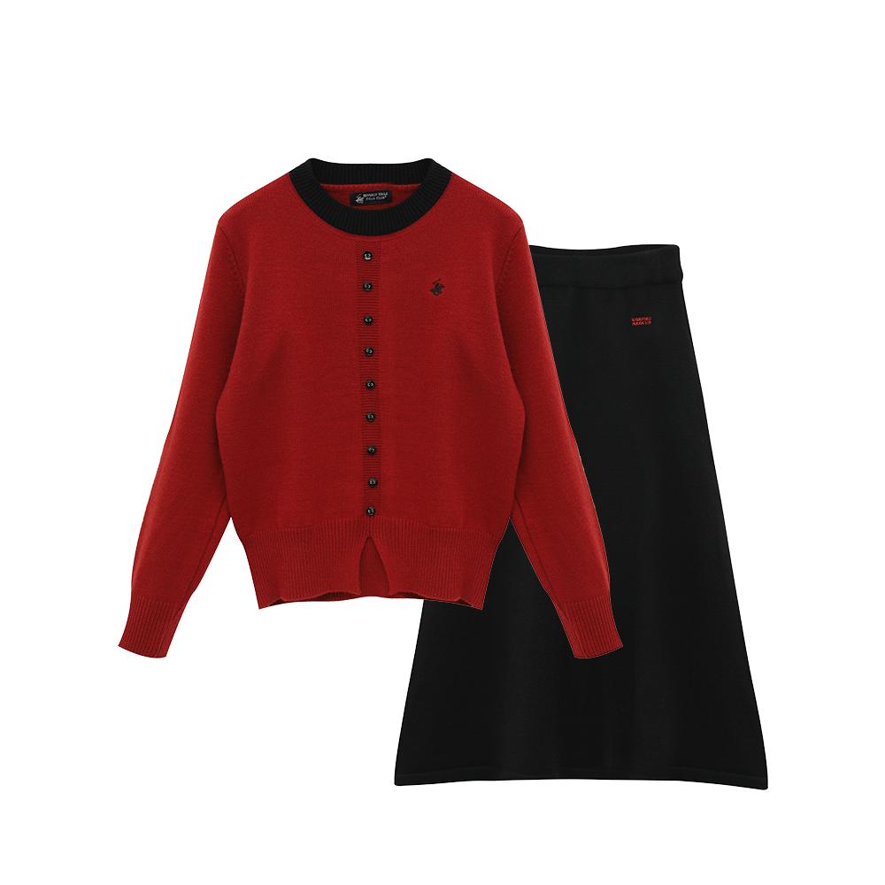 BHPOLOCLUB Women'S Fake Button Knit Skirt Two-Piece Set Tk340