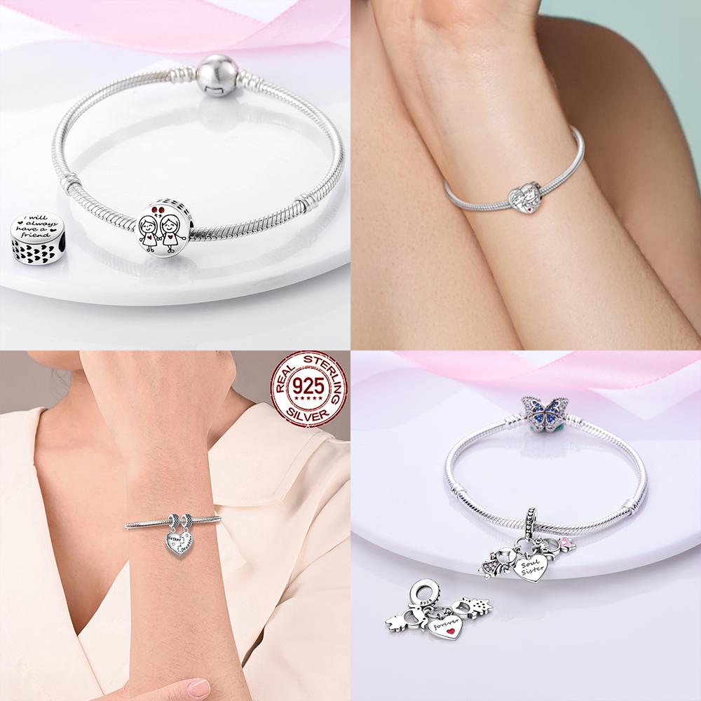 Pendants Woman Original Copper Rose Flower Bear Butterfly Beads Fit Bracelet Pendant Jewelry Making Up For Women Fine Gift