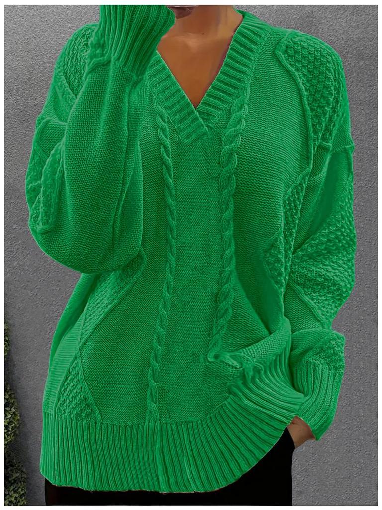 Women's Solid Color V-Neck Knit Sweater Coat for Autumn/Winter - European & American Style Casual Wear