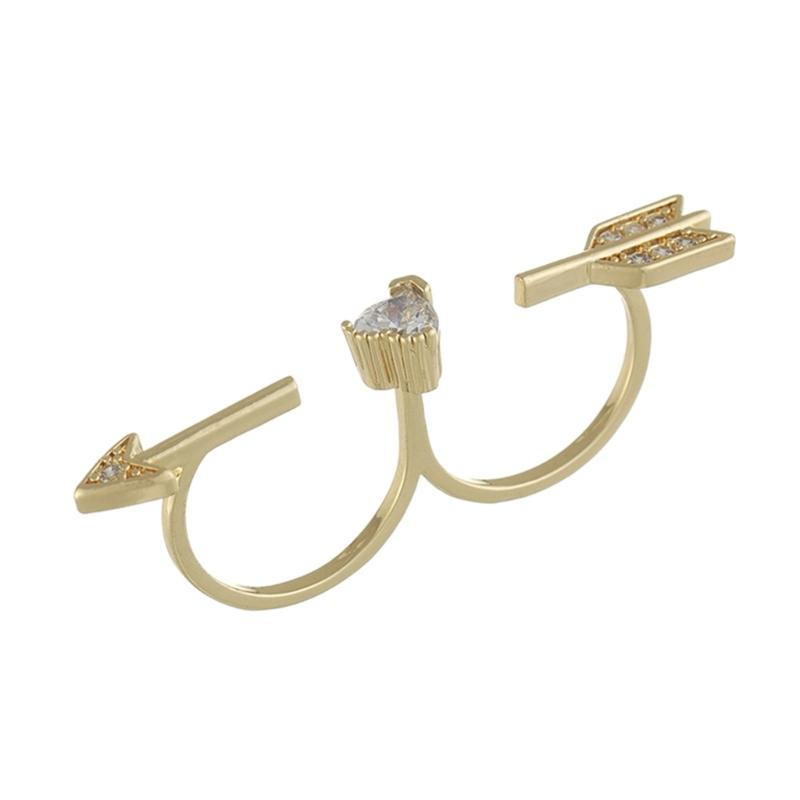 

Cupid-Arrow Heart Ring Double Finger Ring Adjustable Open Ring Gold-Ring Female Couple Jewerly Engagement Promise Ring 1