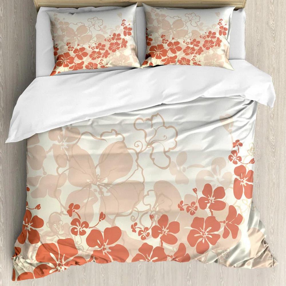 Hawaiisk Dynetrekksett Eksotisk Blomstertema Øytema Tropisk Hawaii Blomstermønster Polyester Sengetøysett Dobbel Queen King Size