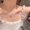 Romantic Blue Crystal Butterfly Necklace for Women Girls Simple Shiny Zircon Bilayer Choker Clavicle Chain New Fine Jewelry