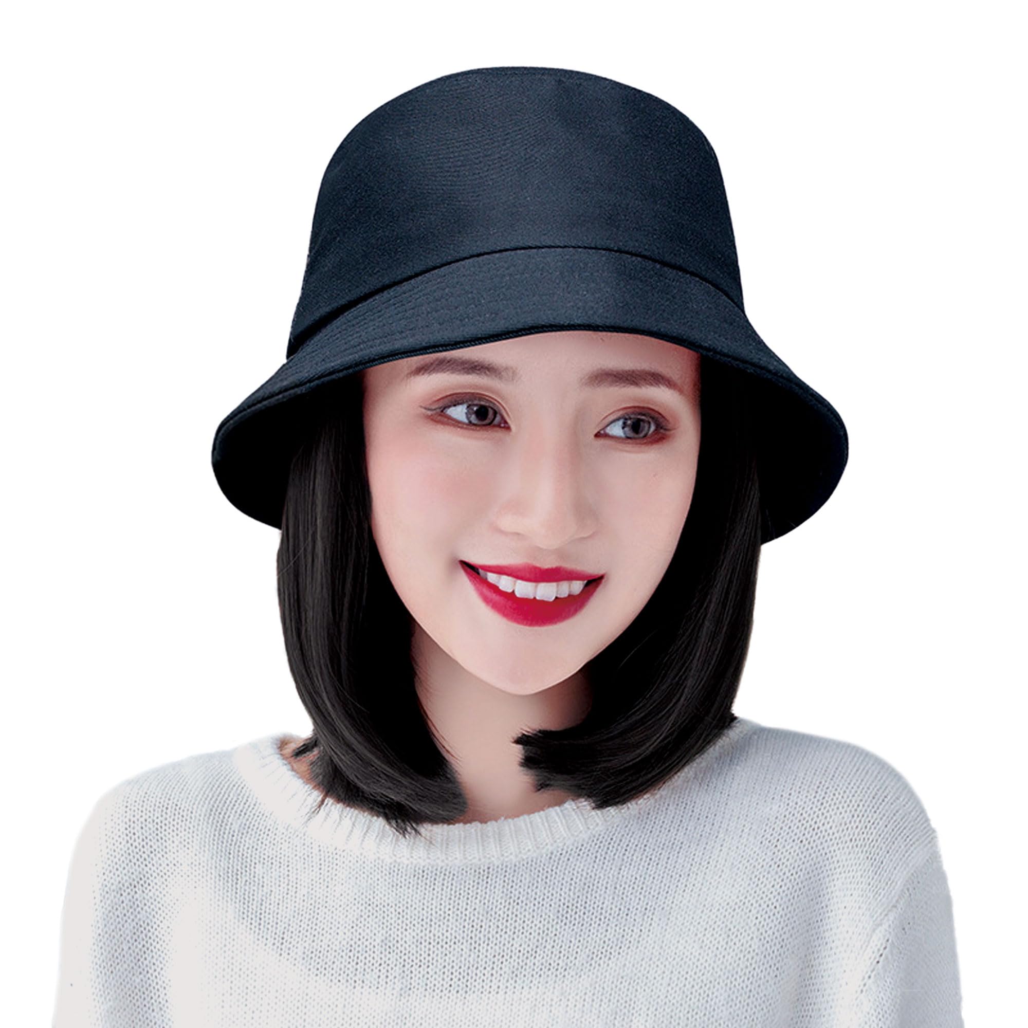 

CLEAN HOUSE Hat Bucket Hat Short Medical Removable Wig, Type, Bob, Black, Women s, Hair, Use, чёрный