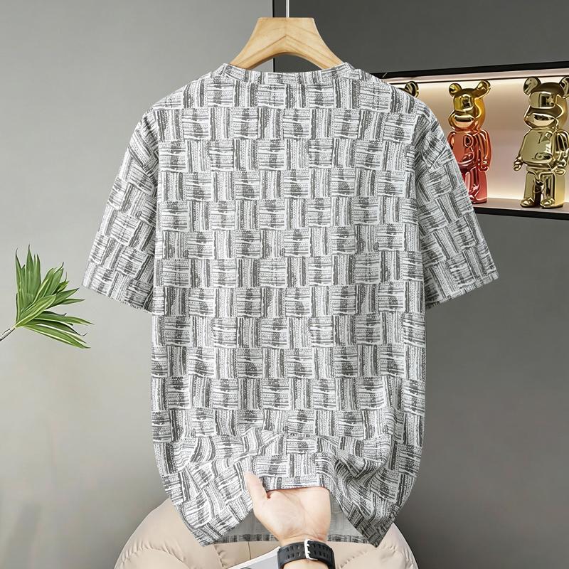 Men's Plus Size Geometric Print T-Shirt, Casual Breathable Crew Neck Tee (5XL-11XL)