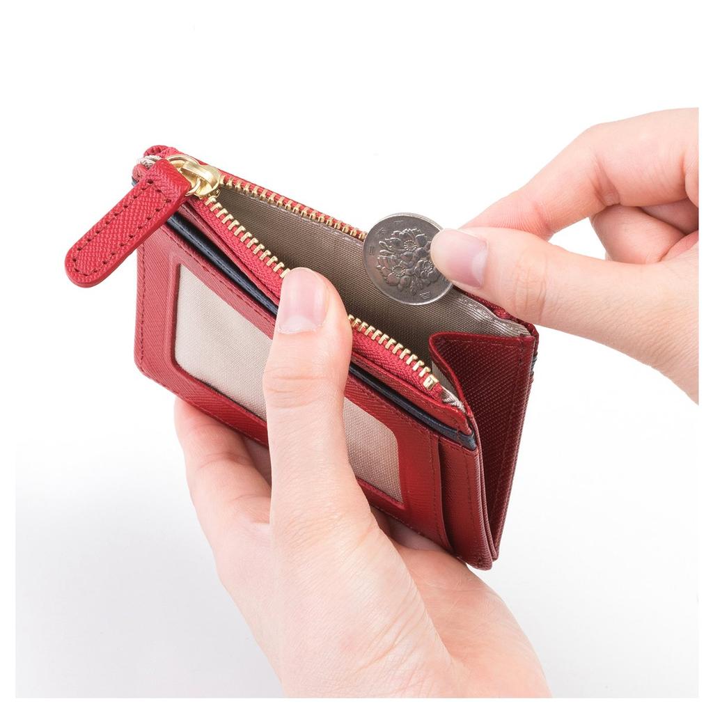 Corale Damen-Passhülle mit Schlüsselanhänger, Fragment-Etui, Echtes Leder, Zweifarbiges Design, Schlank, Münzbörse (Dunkelrot x Elfenbeinweiß)