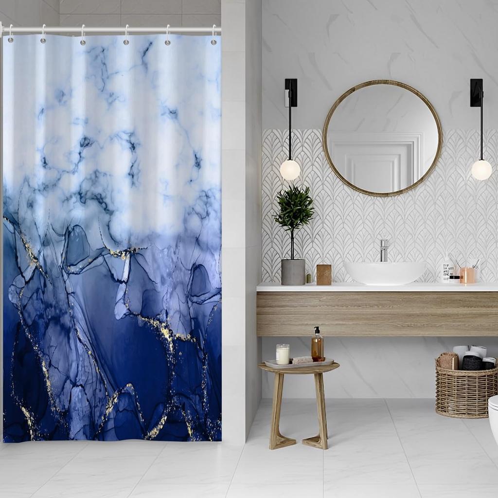Purple Marble Shower Curtain for Bathroom, Abstract Waterproof Fabric Curtain Set with 12 Hooks, 71x71 Inches