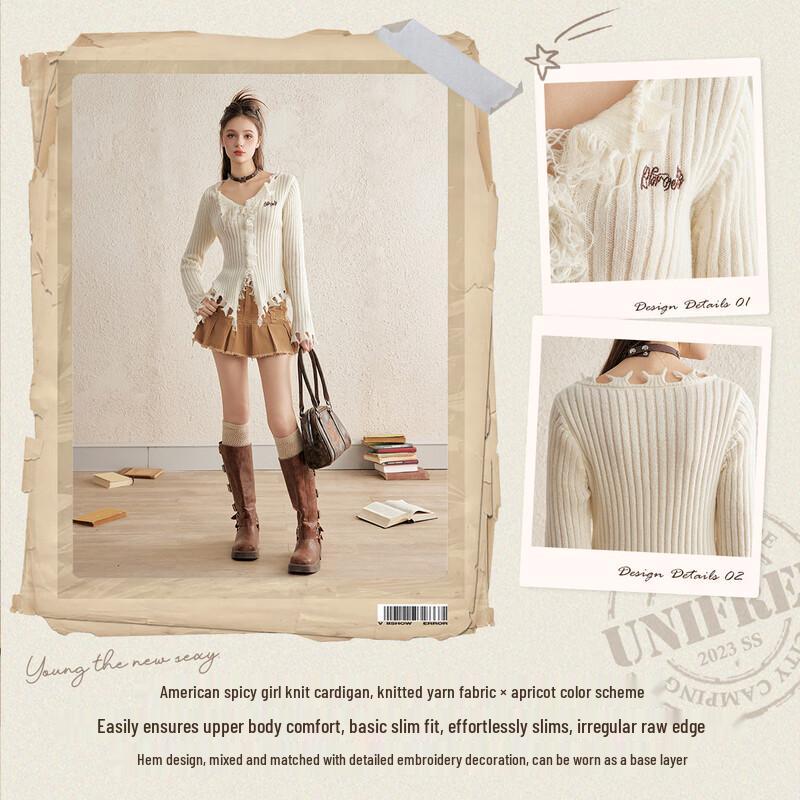 unifree Women's Lapel Raw Edge Knit Cardigan