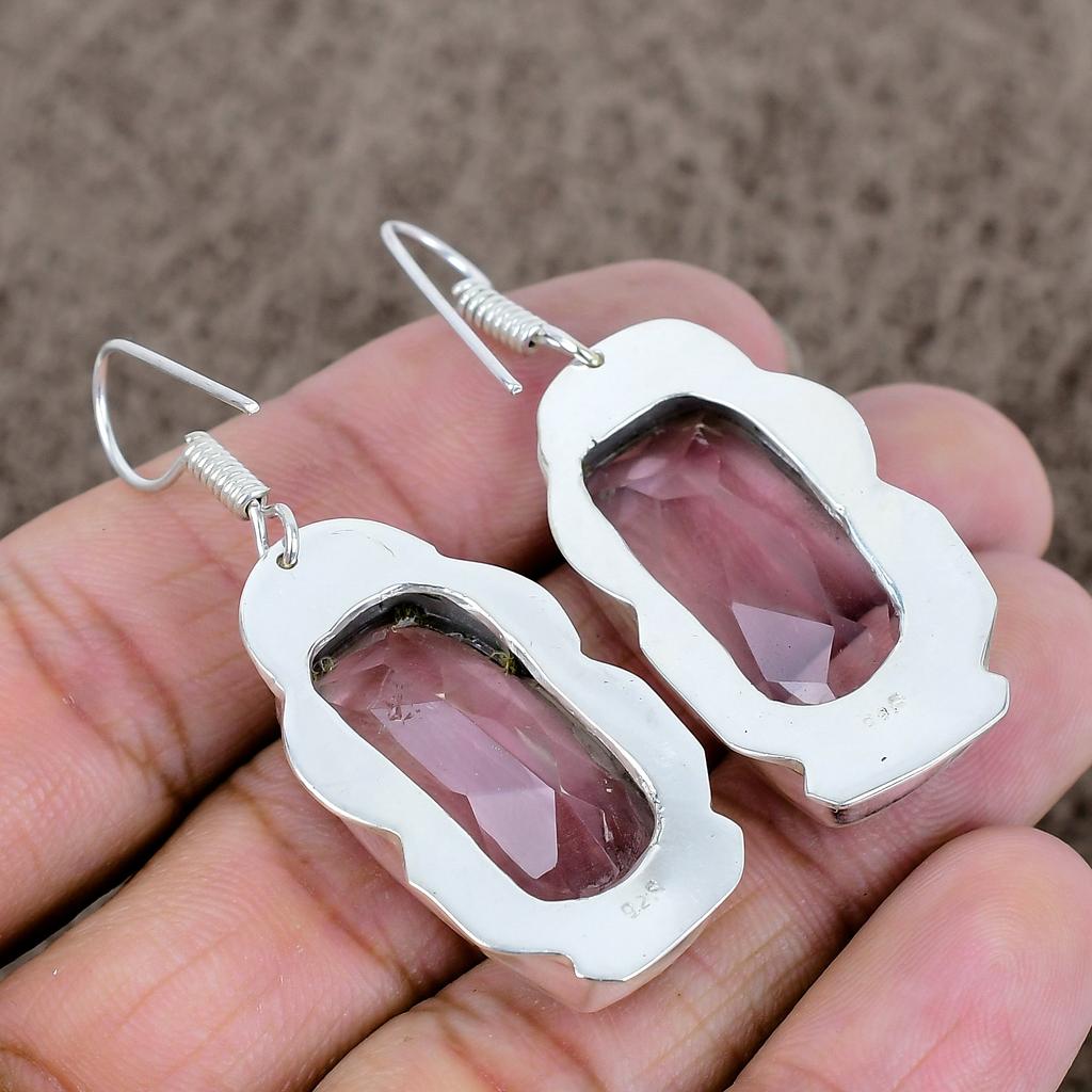 White Topaz Gemstone Handmade 925 Sterling Silver Jewelry Earring 2.17" KKG-605