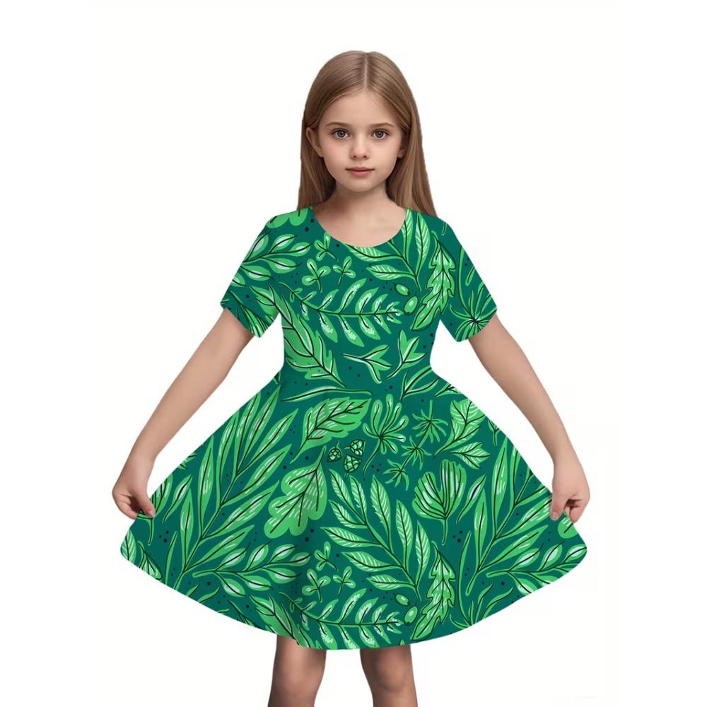 Girls' 3D Tropical Leaf Dress Long Sleeve Summer Spring Vacation Daily Holiday Princess Beautiful Sweet Kids 4-12 Years Casual Dress A Line Dress