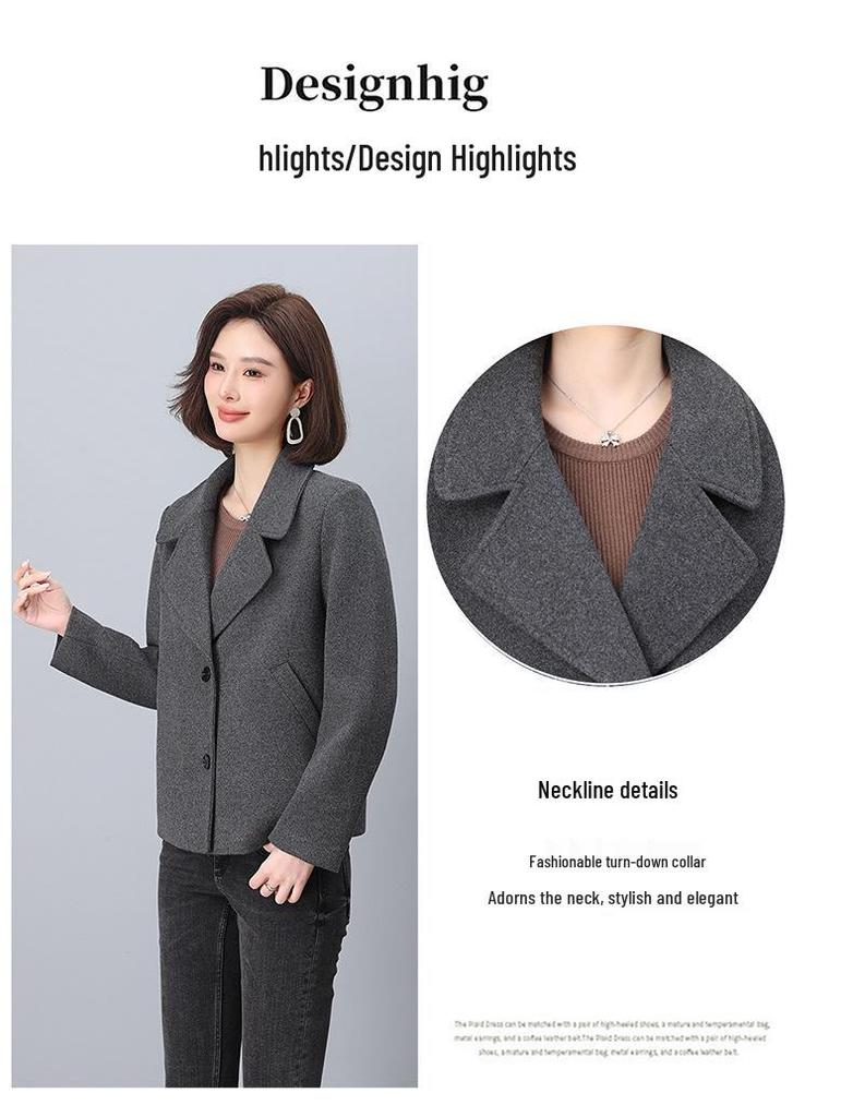 2024 Women's High-End Wool Coat: Petite Short Style with Suit Collar for Spring and Autumn
