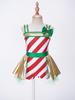Girls Christmas Jumpsuit Striped Design Rhinestone Bow Adorned Ruffle Skirt Shorts Bodysuit Cosplay Costume