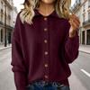 Women's Fashion Casual Solid-Colour Long-Sleeved Button-Front Knitted Collared Cardigan