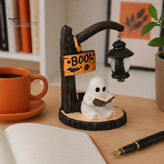 Gemütliche Halloween-Atmosphäre Licht Hängender Geist Nacht Harzfigurine, Vintage Bauernhaus Leuchtende Tischdekoration, Atmosphärische Innenraum-Feiertagsdekoration Warm