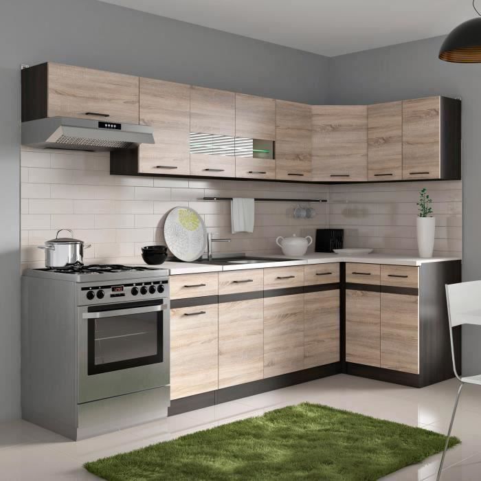 JUNONA Complete Corner Kitchen and Worktop L 3m40 - Reversible Corner - Sonoma Oak Decor - Worktop Included
