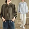 Spring Literature Loose Solid Color Stand Up Collar Lantern Sleeves Long Sleeved Shirt Women's Shirt Top Blouses & Shirts