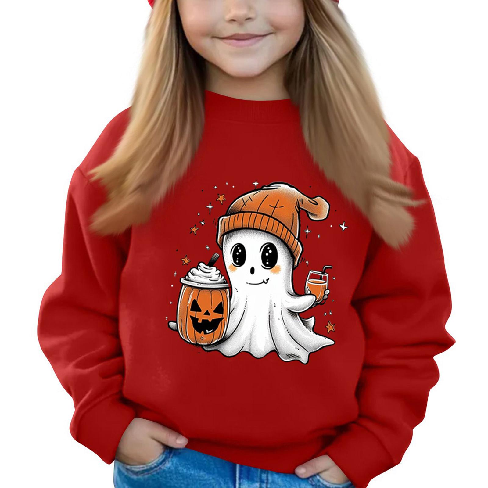 

Хэллоуин День Девочки Пуловеры с Круглым Вырезом Для Детей Принтованные Детские Топы 150