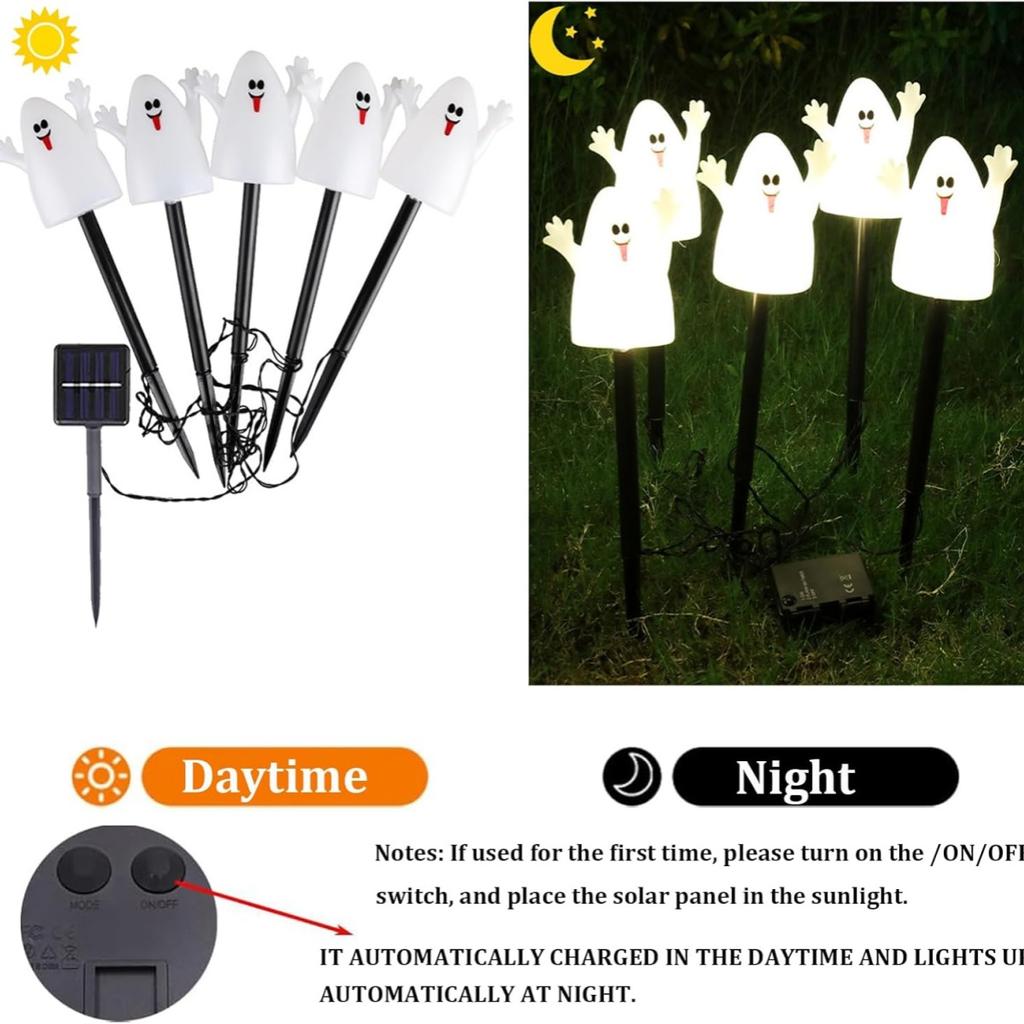 Xiaomi 5pcs/set Pumpkin or Ghost Solar Powered Halloween Spooky Landscape Light With 8 Lighting Modes For Home Garden Yard Patio Decor
