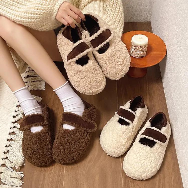 Fashion Baotou Plus Velvet Outside To Wear Cotton Slippers Autumn New 2024 Thick Sole Lazy Slip-on Women's Retro Cotton Shoes