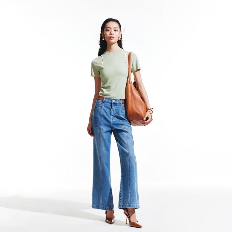 VEROMODA Women's Slim Fit Short Sleeve T-Shirt with Contrast Stitching