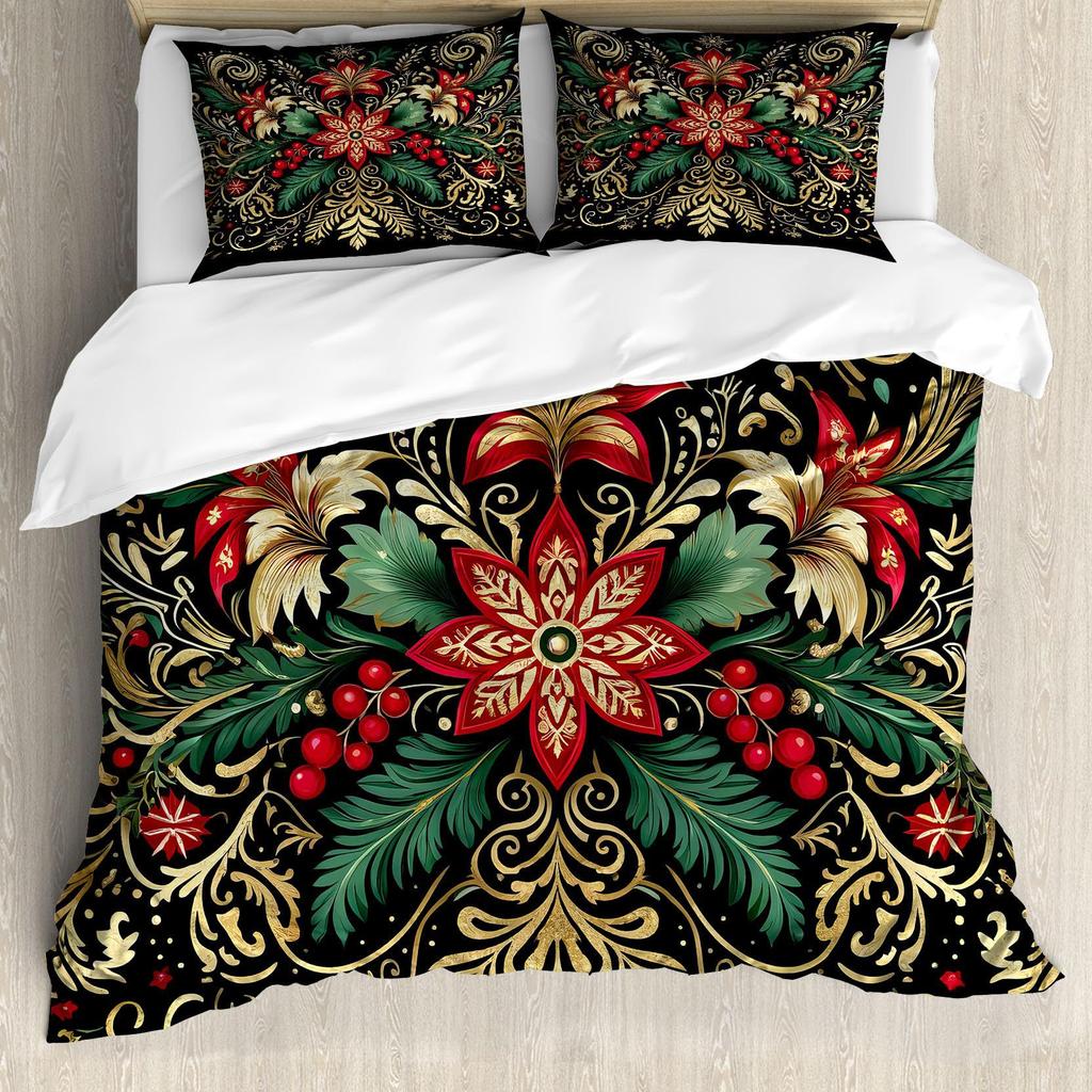 Christmas Style Snowflake Dot Pattern Three-piece Quilt Cover 3D Digital Printing Bedding Set Retro Bed Cover