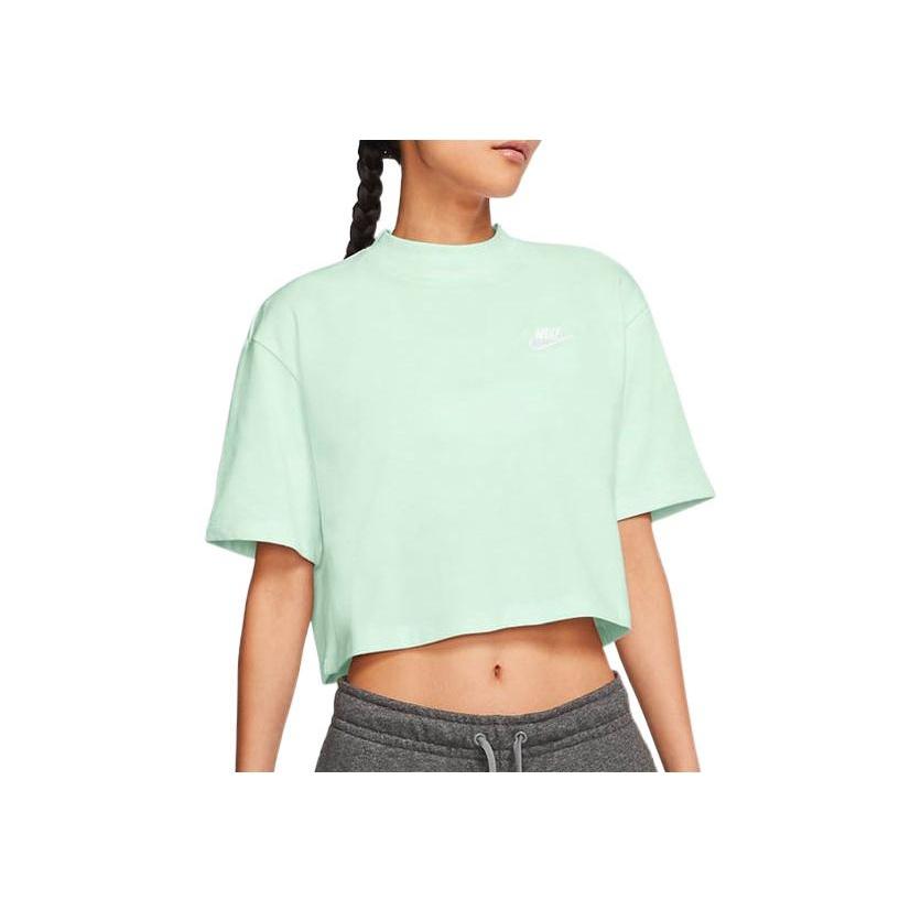 Nike Damen Kontrastfarbe Markenlogo Print Einfarbig Kurzarm T-Shirt Damen Tops Hellgrün CJ3758-394