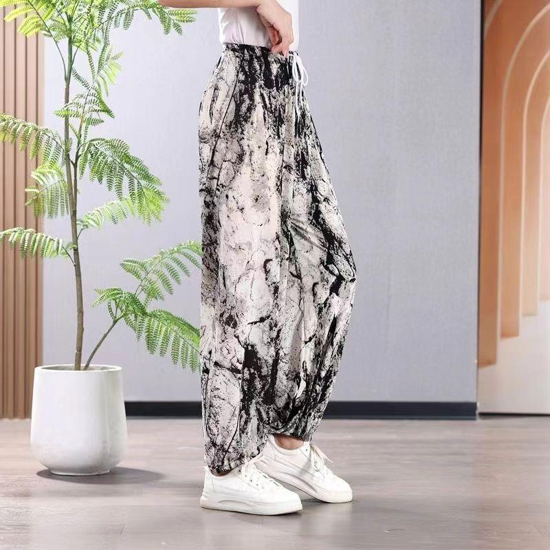 Pantaloni Haren de vară Pantaloni lanternă subțiri Pantaloni casual Pantaloni casual de damă la modă Mătase de gheață largi Nouă zecimi