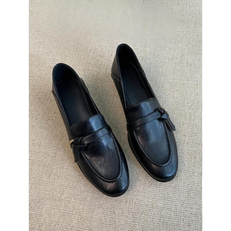 Coarse Heel Retro-style Women's New Trendy All-purpose Slip-on Leather Shoes