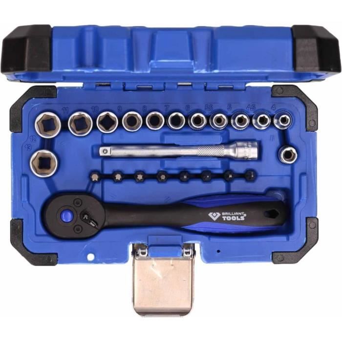 Coffret de douilles et cliquets 1/4'' - Brilliant Tools BT020023 - Malette outils