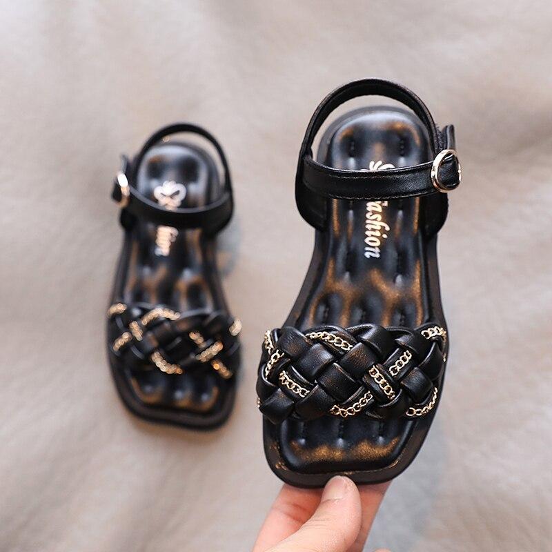 

Летние милые модные сандалии для девочек, плетеная обувь принцессы с ремешком на щиколотке, детская детская обувь с открытым носком, пляжная обувь, элегантные сандалии-гладиаторы 36 чёрный