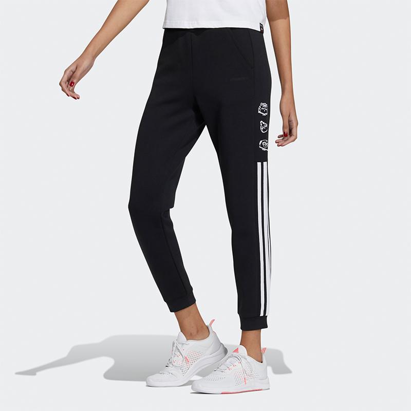 adidas Neo CNY Serie Gedruckte Kontrast-Dreistreifen Tapered Jogginghose Damen Hosen Schwarz H45035