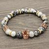2019 Zirconia Crown Stone & Frosted Bead Bracelet with Copper & Imperial Stone Accents