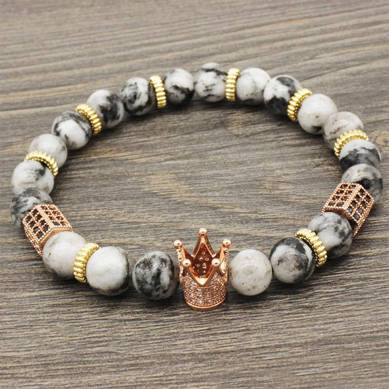 2019 Zirconia Crown Stone & Frosted Bead Bracelet with Copper & Imperial Stone Accents