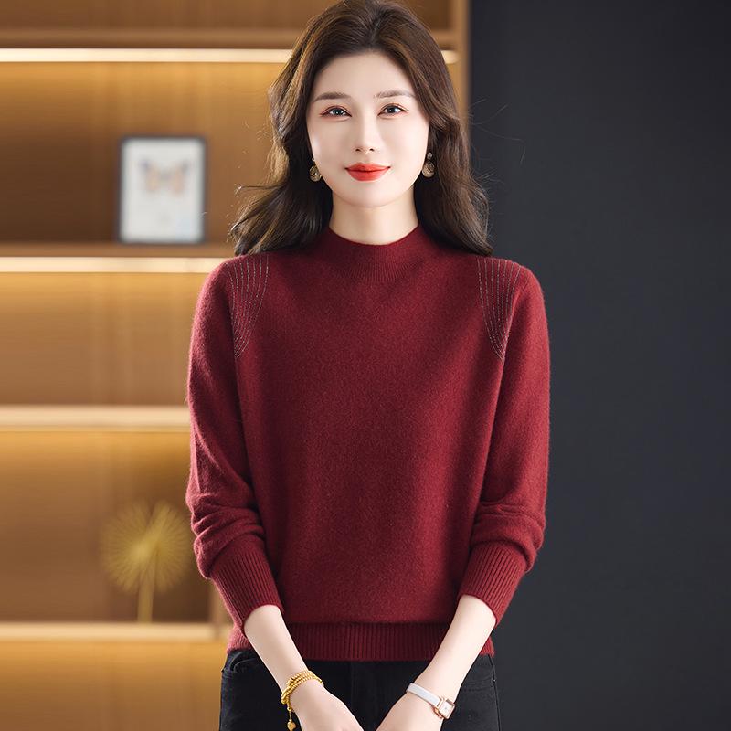 Women's Premium Wool Half-high Collar Winter Sweater - Warm Base Layer for Middle-aged & Elderly