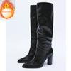 Fashion Retro Minimalist Square Head Slimming Cowhide Knee High Boots New Autumn Winter Women's Shopping Fashion Walk Show Long Boots 43