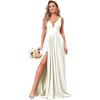 Evening dress   summer new deep V-neck split fork long chiffon bridesmaid pleated formal ball dress