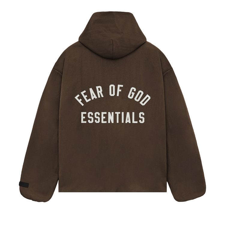Giacca da Uomo Fear of God Essentials Giacca da Allenatore con Cappuccio in Nylon Testurizzato Marrone