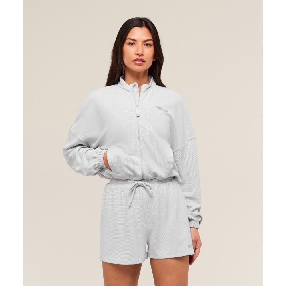 

Gymshark Waffle Midi Zip Up Jacket Light Grey B3b7d Gb7k