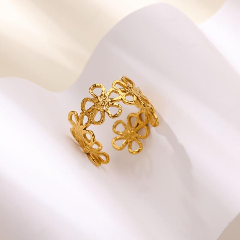 Wind Hollow Flower Sun Titanium Steel K Gold Ring Women's Hip Hop Niche Open Index Finger Ring New