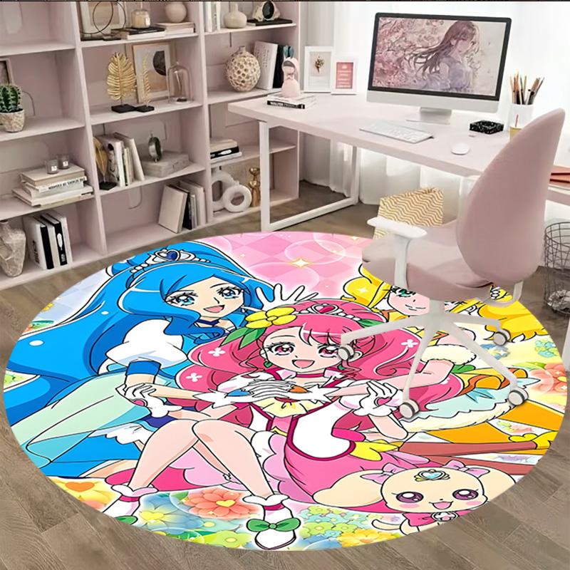 1pc Pretty Cure2 Print Round Carpet Chair Round Carpet Suitable for Bedroom Living Room Home Decorative Carpet