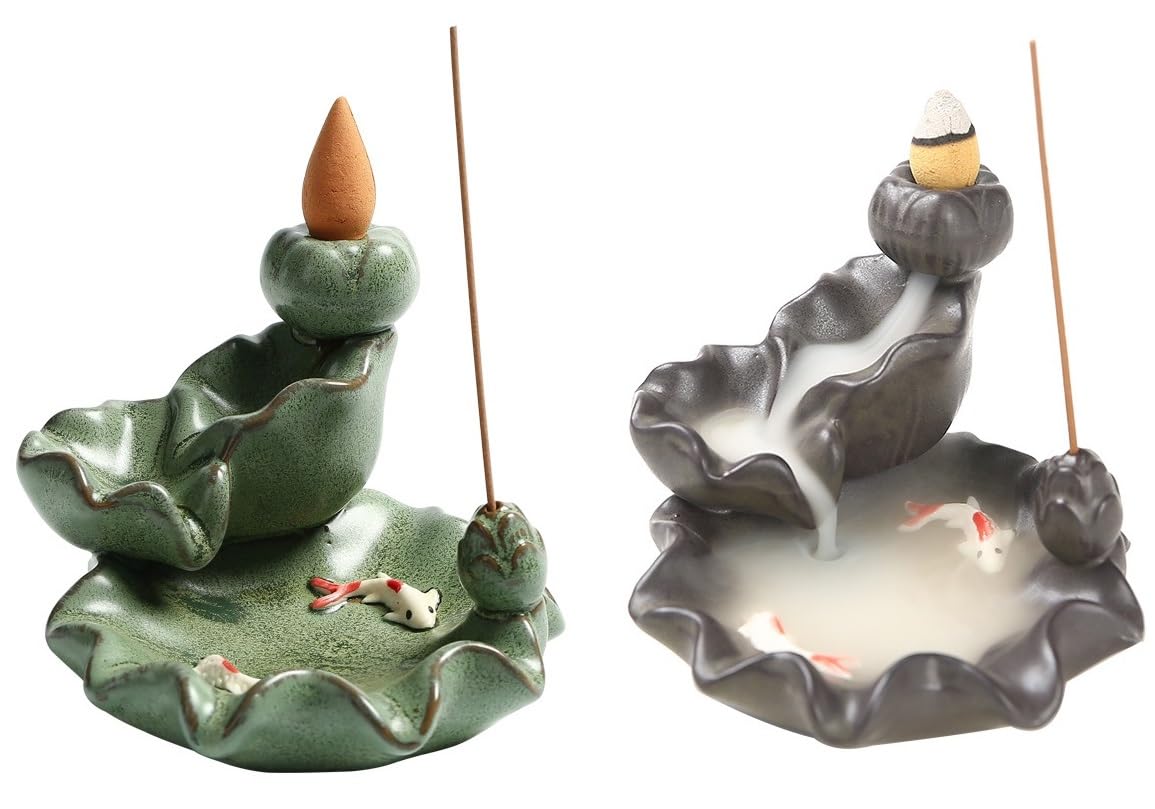 

Stylish Backflow Incense Burner with Goldfish and Lotus Perfect for Buddhist Good Feng and Tea Ceremony 2-in-1 Design, Altars, Ceramic, Luck, Shui,
