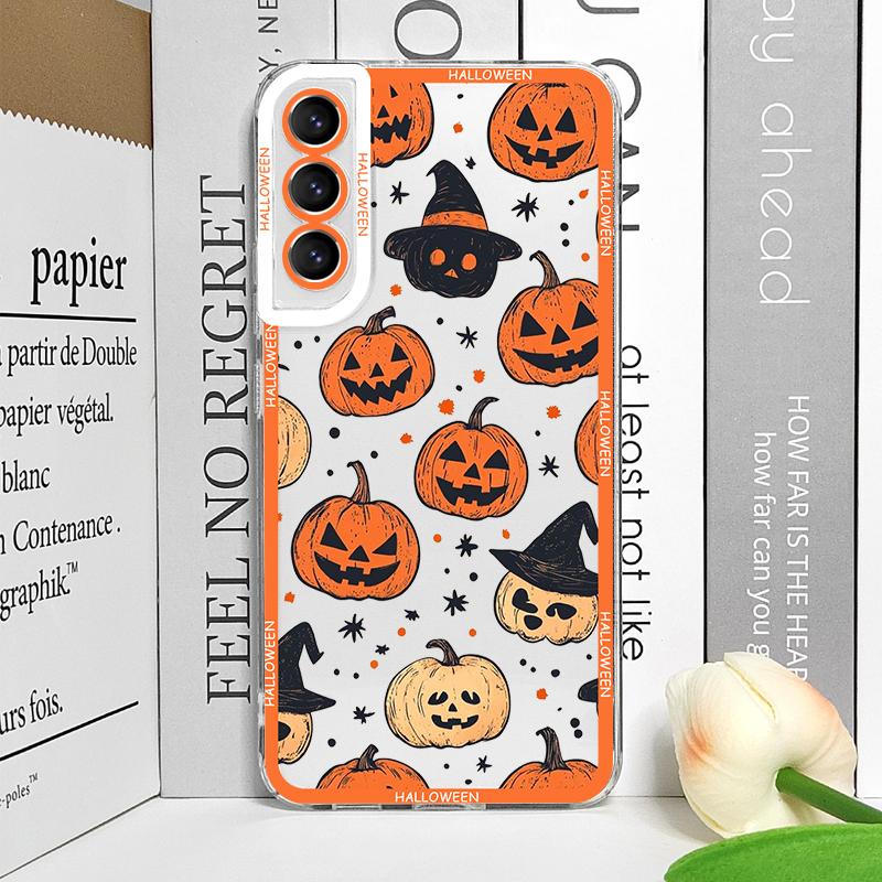 Cartoon Halloween Pumpkin Ghost Bat Phone Case for Samsung Galaxy S25 S24 S23 Ultra S22 S21 S20 Plus S24FE A55 A54 5G Soft Cover