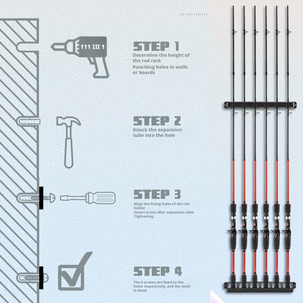 Horizontal / Vertical Wall Mounted 6-Rod Rack For Garage Fishing Pole Display Stand Fixed Frame Fishing Accessories