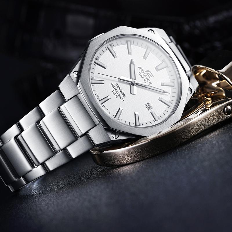 Casio EDIFICE series, thin and light three-hand quartz movement, stainless steel strap, Japanese and Korean watch, men's watch, white EFR-S108YD-7A